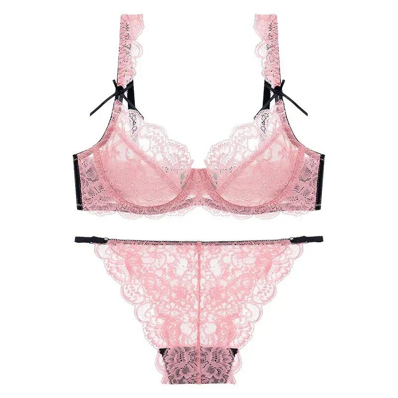 Cotton Bra Everyday - Seksowny przezroczysty ultracienki koronkowy komplet bielizny