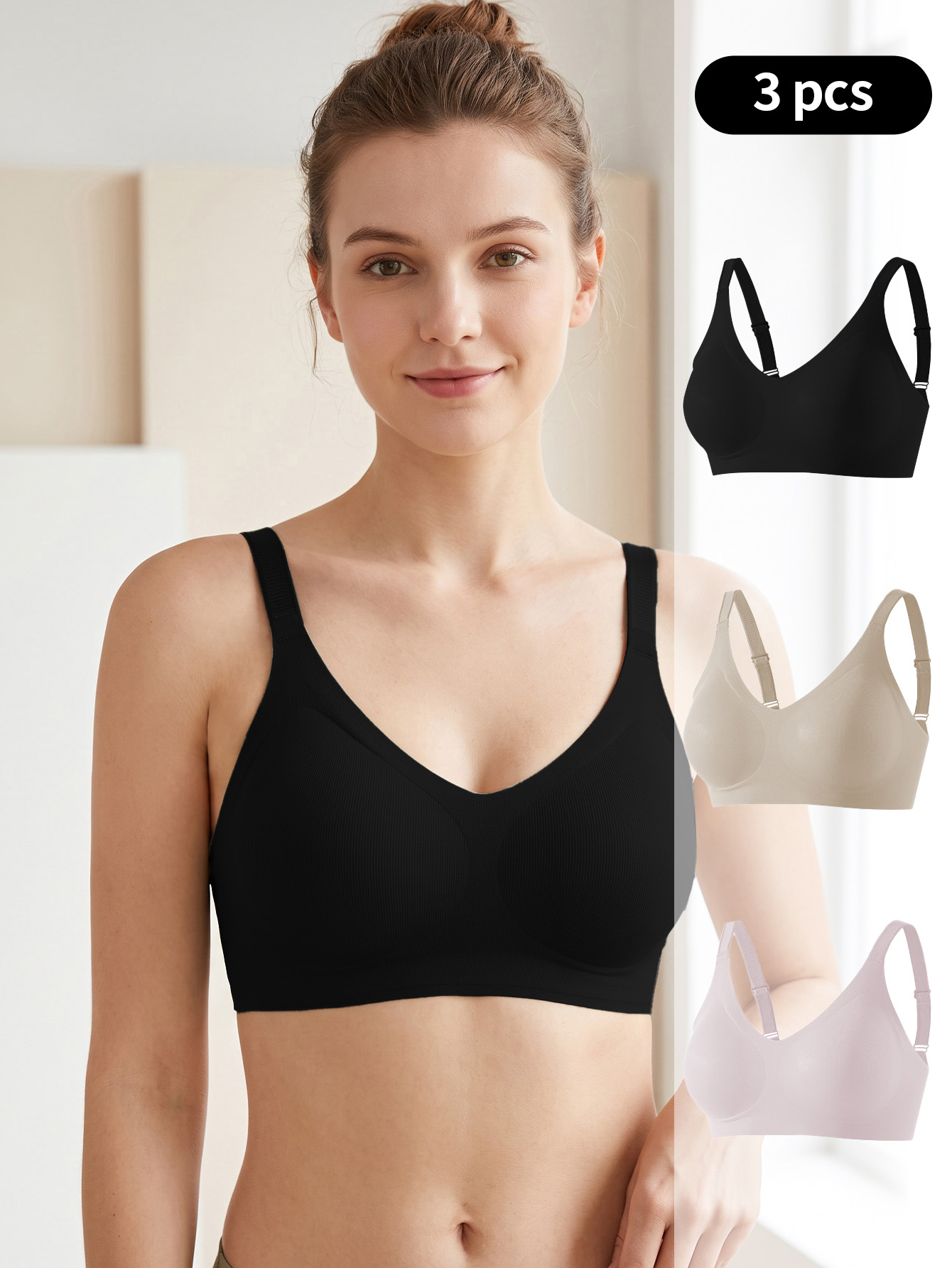 Wirefree Bra Comfort - Zestaw 3 szt. Damski Bezszwowy Dzianinowy